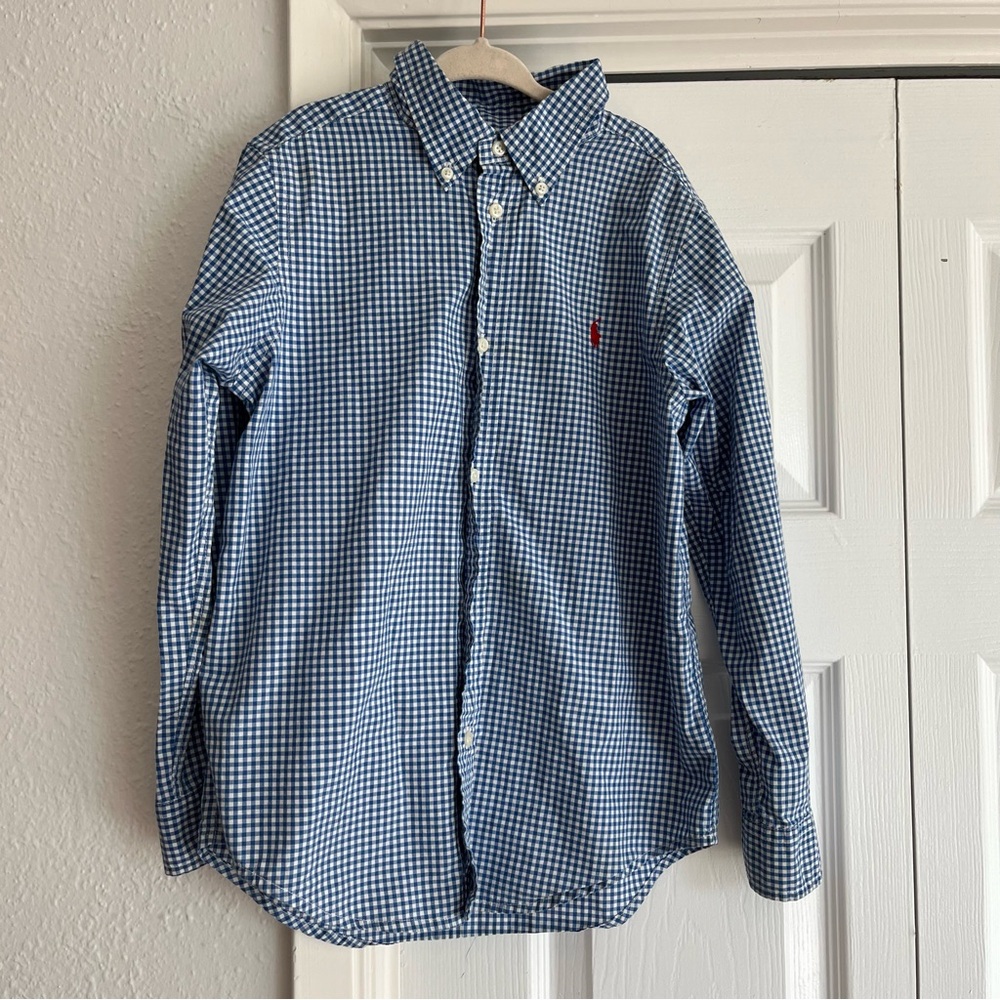 Ralph Lauren Blue and White Checkered Button Down Shirt